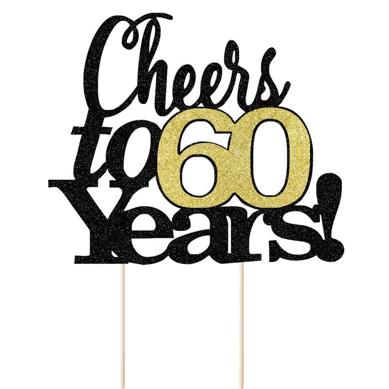 LVEUD Black Font Golden Numbers Cheers to 60 Years Happy Birthday Cake Topper -Wedding,Anniversary,Birthday Party Decorations (60th) - Image 2